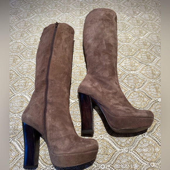 PURA LOPEZ suede platform knee boots size 7 - Picture 1 of 5